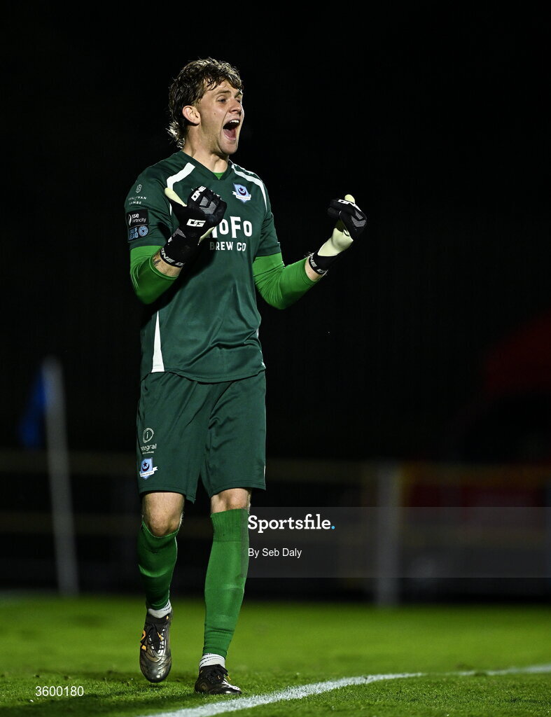 23 October 2026; Drogheda United goalkeeper Fynn Talley during the SSE Airtricity Men's Premier Division match between Waterford and Drogheda United at RSC in Waterford. Photo by Seb Daly/Sportsfile