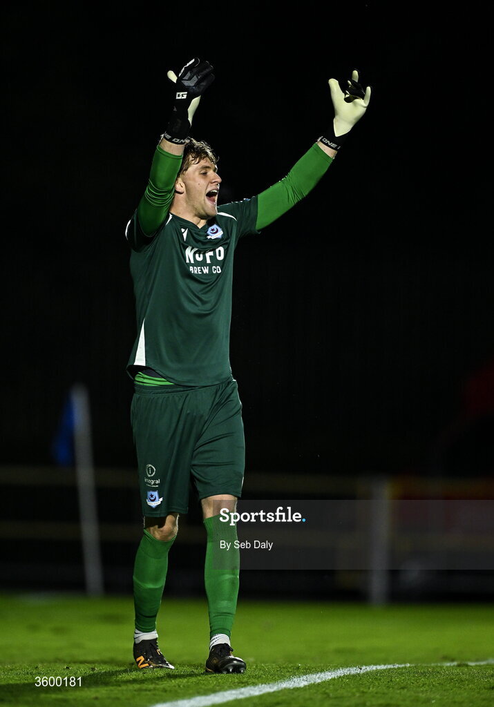 23 October 2026; Drogheda United goalkeeper Fynn Talley during the SSE Airtricity Men's Premier Division match between Waterford and Drogheda United at RSC in Waterford. Photo by Seb Daly/Sportsfile
