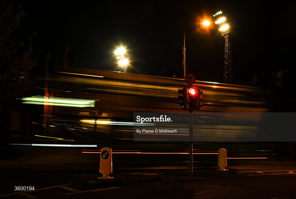 23 October 2026; A general view of the floodlights in Dalymount Park, in operation since 1962, on their last Friday night match before upcoming demolition, after the SSE Airtricity Men's Premier Division match between Bohemians and Shelbourne at Dalymount Park in Dublin. Photo by Piaras Ó Mídheach/Sportsfile
