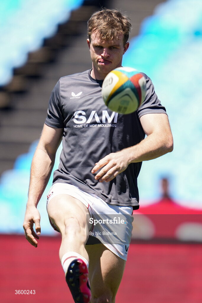 24 October 2026; Jamie Benson of Ulster warms up ahead of the United Rugby Championship match between Vodacom Bulls and Ulster at Loftus Versfeld in Pretoria, South Africa. Photo by Nic Bothma/Sportsfile
