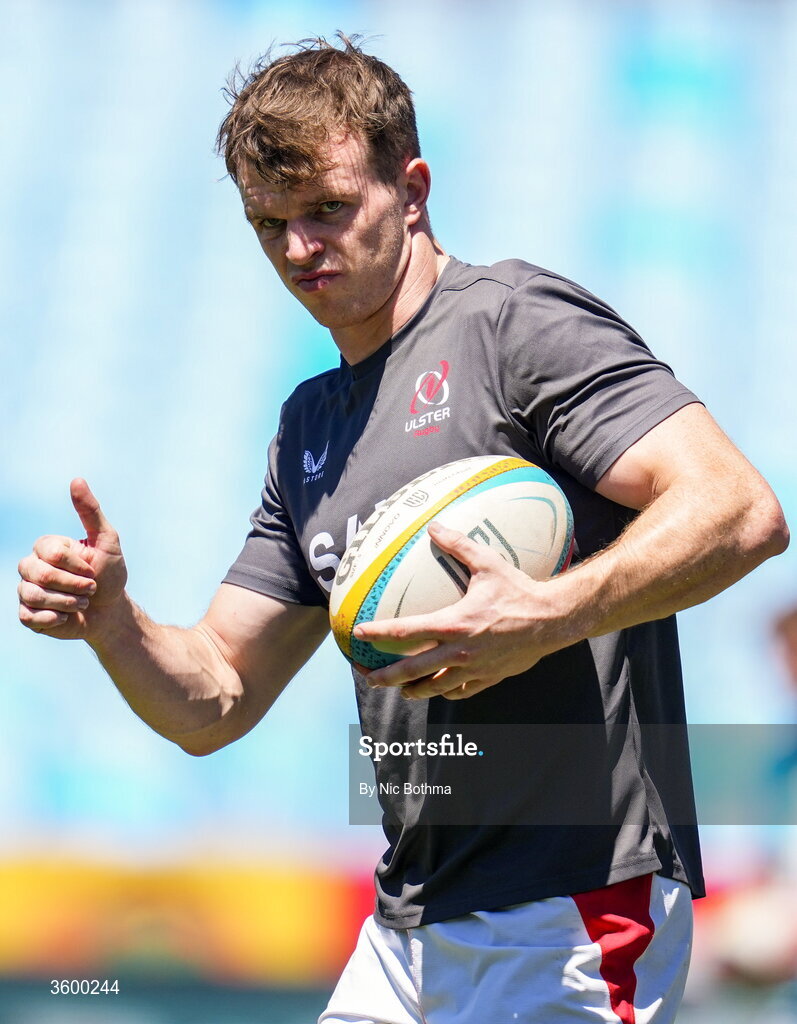 24 October 2026; Jamie Benson of Ulster warms up ahead of the United Rugby Championship match between Vodacom Bulls and Ulster at Loftus Versfeld in Pretoria, South Africa. Photo by Nic Bothma/Sportsfile