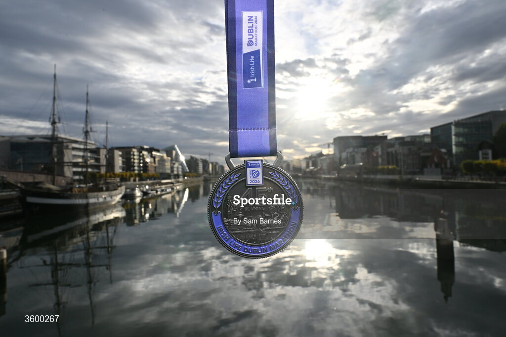 24 October 2026; A general view of the finishers medal ahead of the 2026 Irish Life Dublin Marathon, as thousands of runners took to the streets of Dublin for the 45th running of the event. Photo by Sam Barnes/Sportsfile