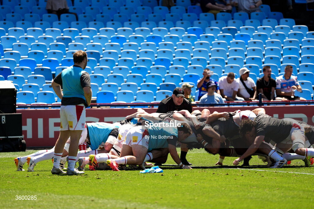 24 October 2026; Ulster players warm up ahead of the United Rugby Championship match between Vodacom Bulls and Ulster at Loftus Versfeld in Pretoria, South Africa. Photo by Nic Bothma/Sportsfile