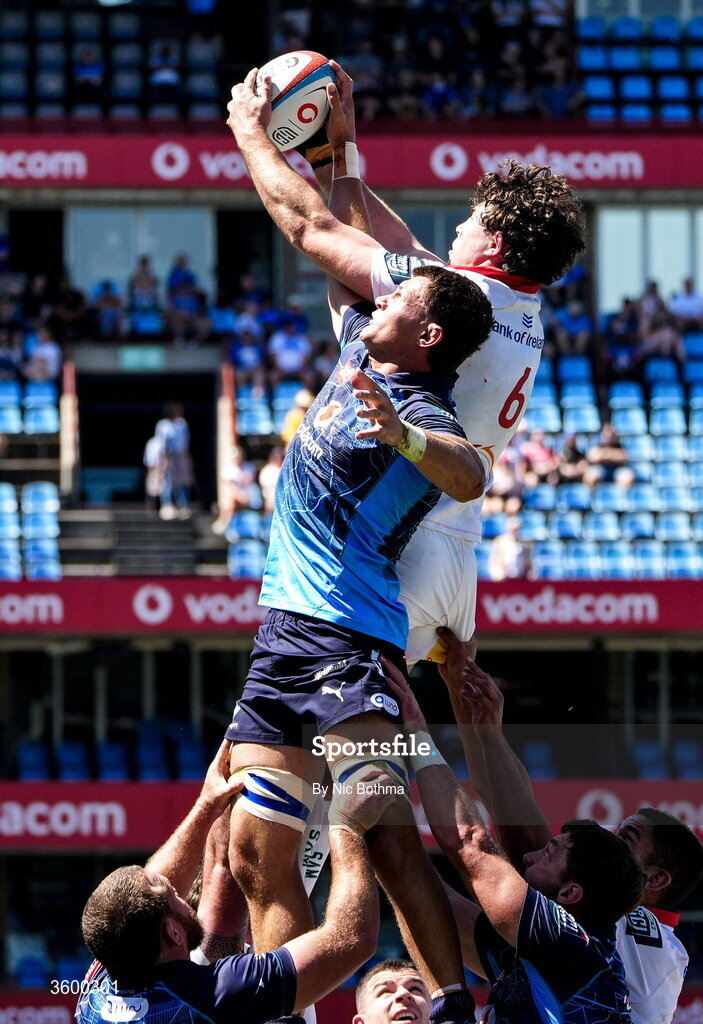 24 October 2026; David McCann of Ulster takes the line out ball during the United Rugby Championship match between Vodacom Bulls and Ulster at Loftus Versfeld in Pretoria, South Africa. Photo by Nic Bothma/Sportsfile