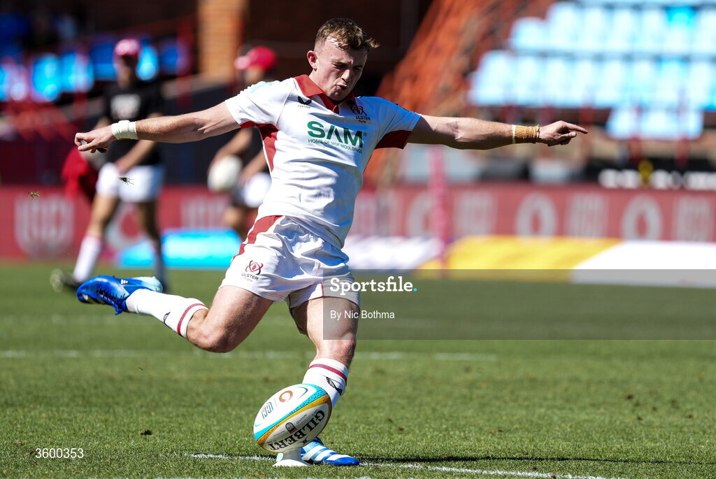 24 October 2026; Jack Murphy of Ulster kicks a conversion during the United Rugby Championship match between Vodacom Bulls and Ulster at Loftus Versfeld in Pretoria, South Africa. Photo by Nic Bothma/Sportsfile