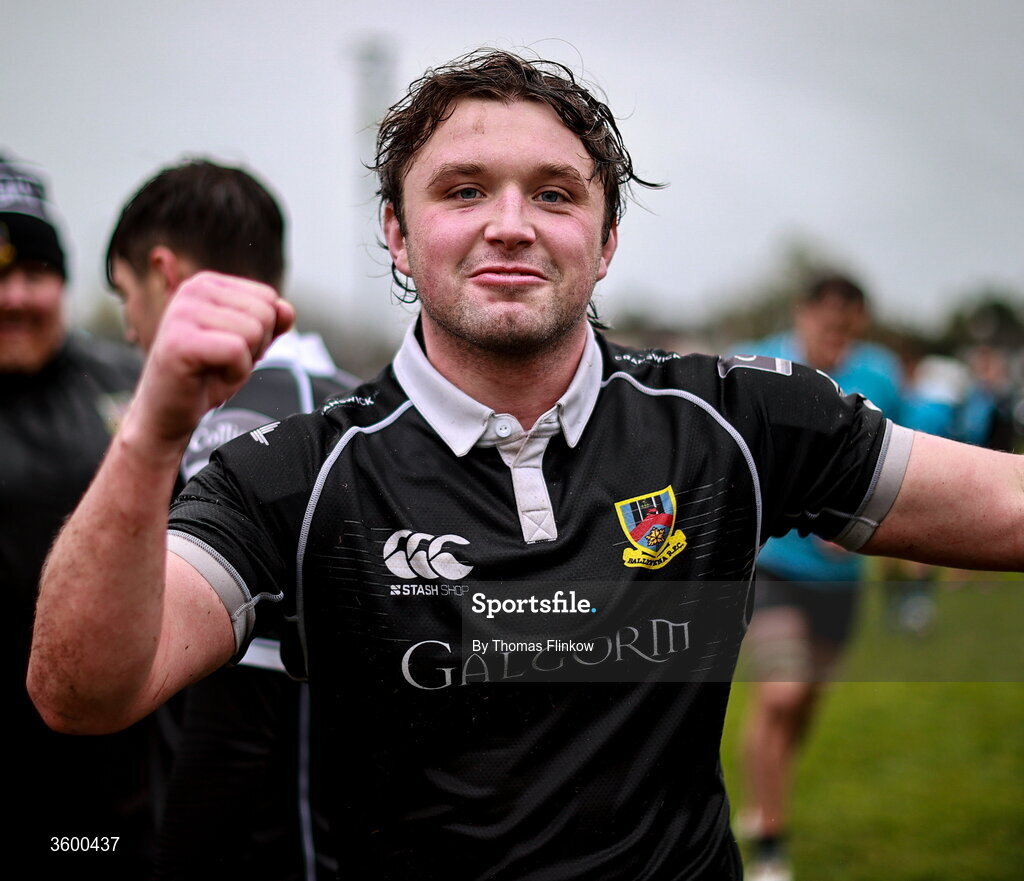 24 October 2026; Adam Lamont of Ballymena celebrates after his side's victory in during the Energia Men's All-Ireland League Division 2A match between Galwegians and Ballymena at Crowley Park in Galway. Photo by Thomas Flinkow/Sportsfile