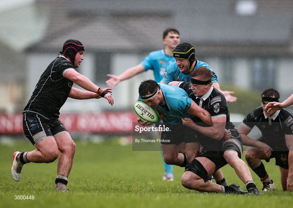 24 October 2026; Dylan Keane of Galwegians in action against Paddy Browne of Ballymena during the Energia Men's All-Ireland League Division 2A match between Galwegians and Ballymena at Crowley Park in Galway. Photo by Thomas Flinkow/Sportsfile