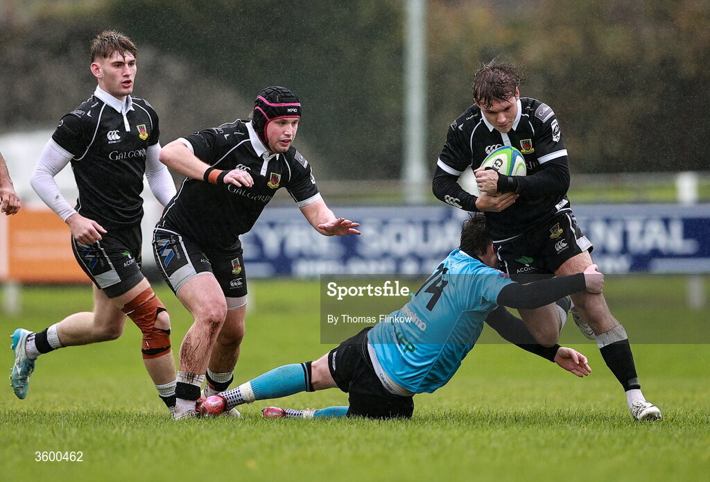 24 October 2026; Dean Millar of Ballymena in action against Darragh Kennedy of Galwegians during the Energia Men's All-Ireland League Division 2A match between Galwegians and Ballymena at Crowley Park in Galway. Photo by Thomas Flinkow/Sportsfile