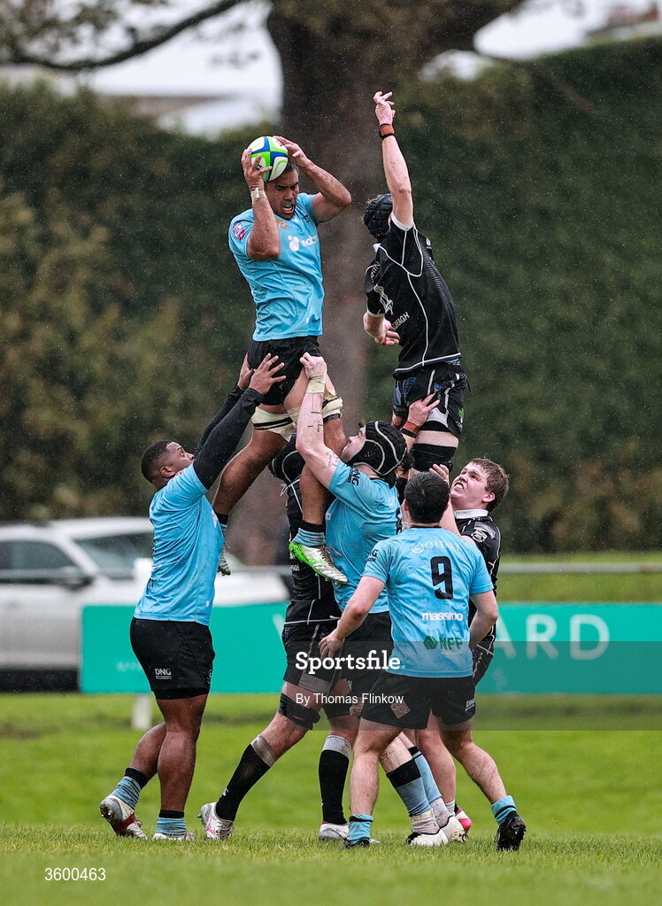 24 October 2026; A general view of a lineout during the Energia Men's All-Ireland League Division 2A match between Galwegians and Ballymena at Crowley Park in Galway. Photo by Thomas Flinkow/Sportsfile