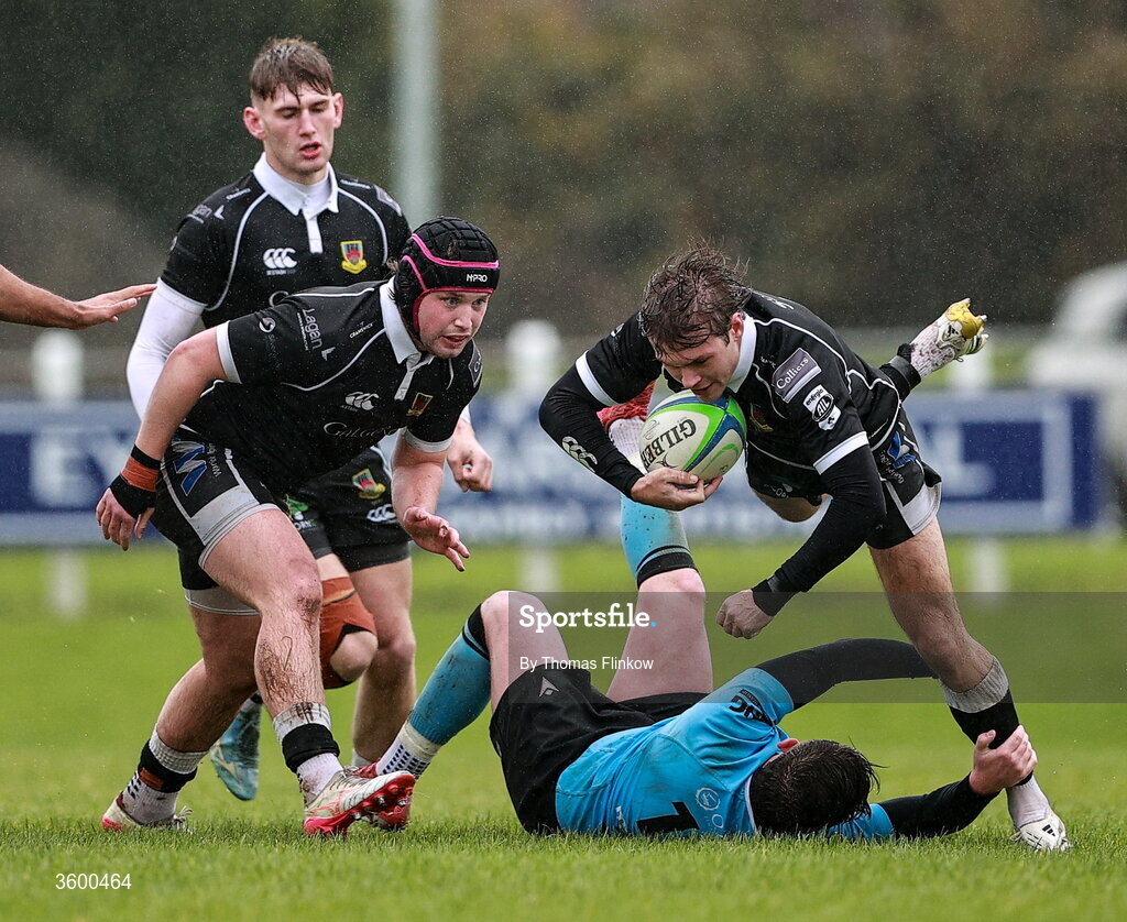 24 October 2026; Dean Millar of Ballymena in action against Darragh Kennedy of Galwegians during the Energia Men's All-Ireland League Division 2A match between Galwegians and Ballymena at Crowley Park in Galway. Photo by Thomas Flinkow/Sportsfile