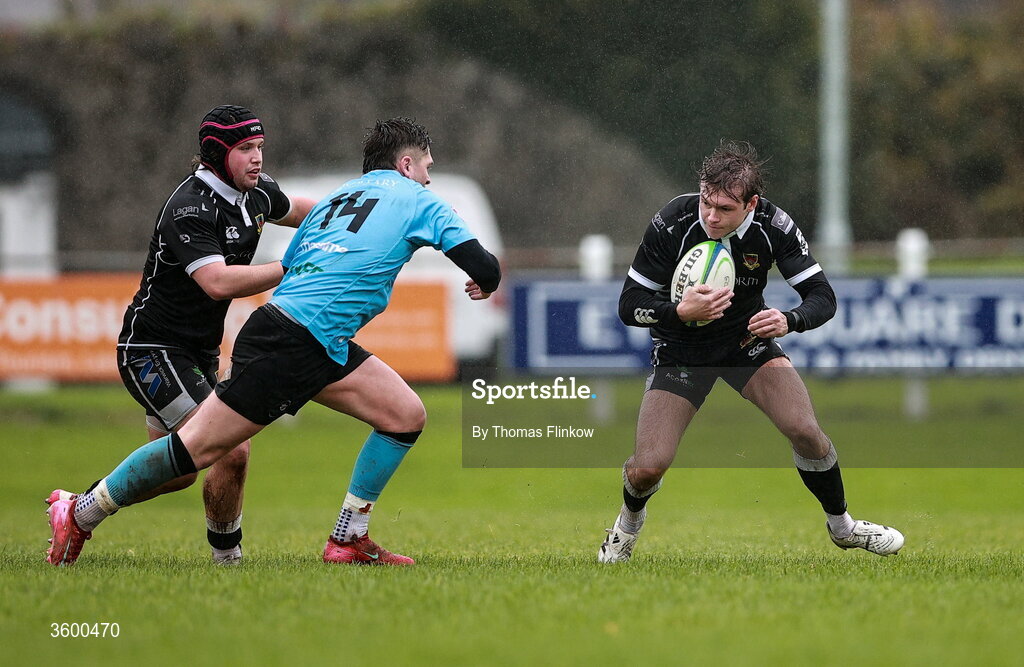 24 October 2026; Dean Millar of Ballymena in action against Darragh Kennedy of Galwegians during the Energia Men's All-Ireland League Division 2A match between Galwegians and Ballymena at Crowley Park in Galway. Photo by Thomas Flinkow/Sportsfile