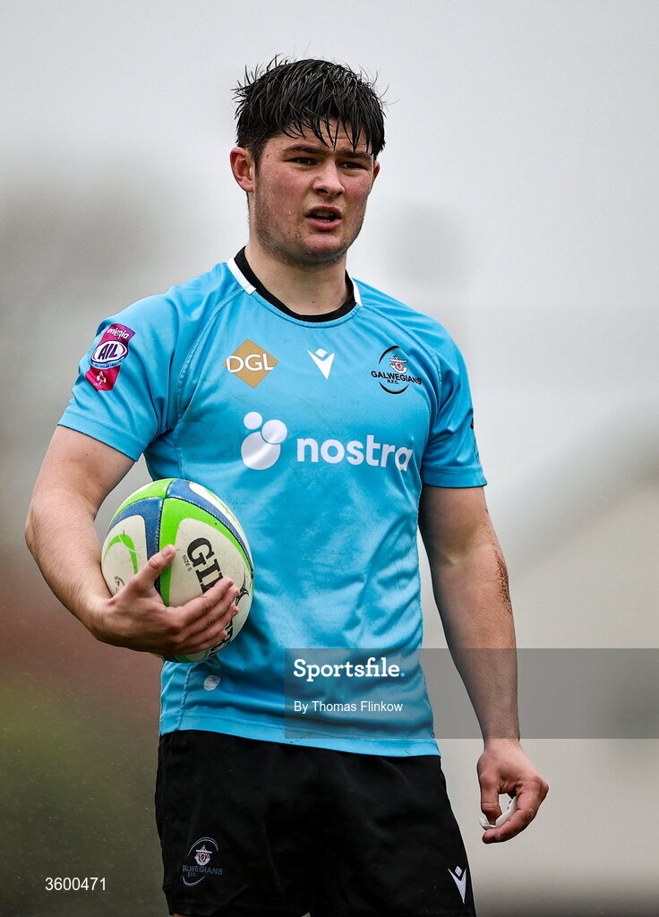 24 October 2026; Tom Walsh of Galwegians during the Energia Men's All-Ireland League Division 2A match between Galwegians and Ballymena at Crowley Park in Galway. Photo by Thomas Flinkow/Sportsfile