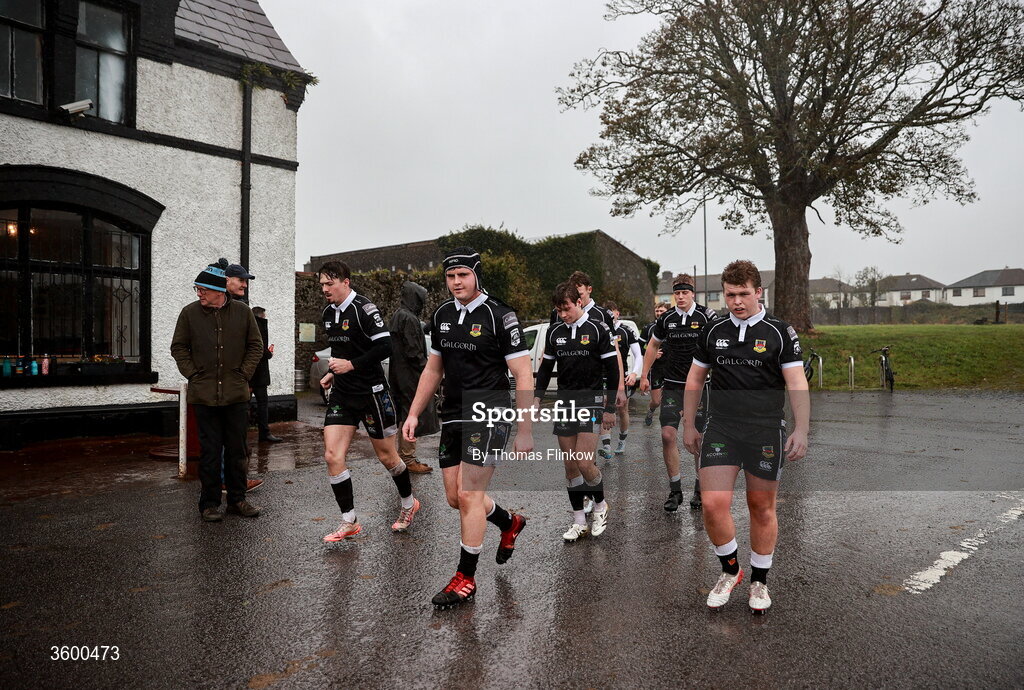 24 October 2026; Ballymena players make their way to the pitch before the Energia Men's All-Ireland League Division 2A match between Galwegians and Ballymena at Crowley Park in Galway. Photo by Thomas Flinkow/Sportsfile