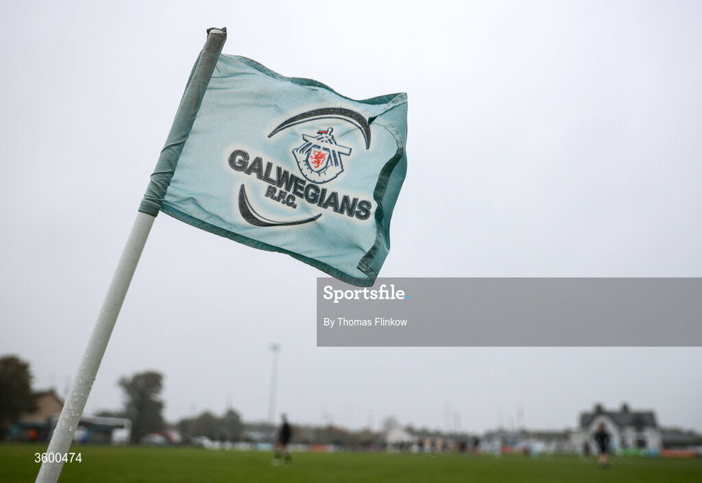 24 October 2026; A general view of a sideline flag before the Energia Men's All-Ireland League Division 2A match between Galwegians and Ballymena at Crowley Park in Galway. Photo by Thomas Flinkow/Sportsfile