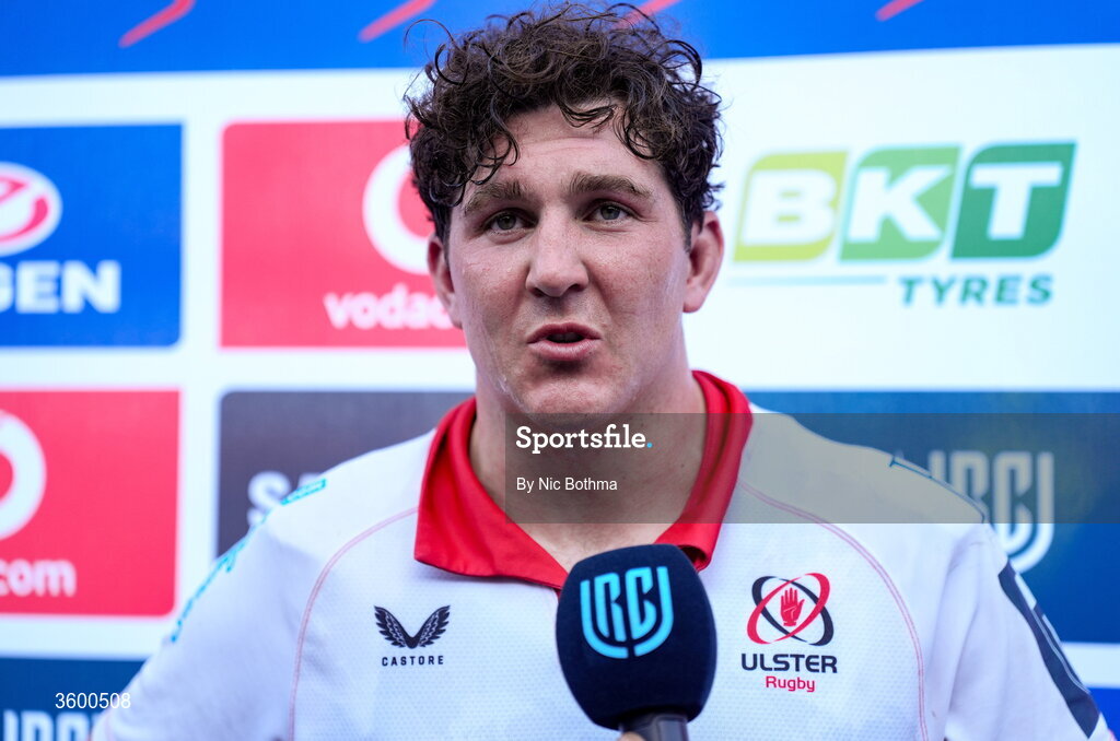 24 October 2026; Ulster captain Tom Stewart is interviewed after the United Rugby Championship match between Vodacom Bulls and Ulster at Loftus Versfeld in Pretoria, South Africa. Photo by Nic Bothma/Sportsfile