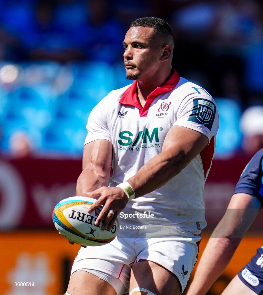 24 October 2026; Juarno Augustus of Ulster in action during the United Rugby Championship match between Vodacom Bulls and Ulster at Loftus Versfeld in Pretoria, South Africa. Photo by Nic Bothma/Sportsfile