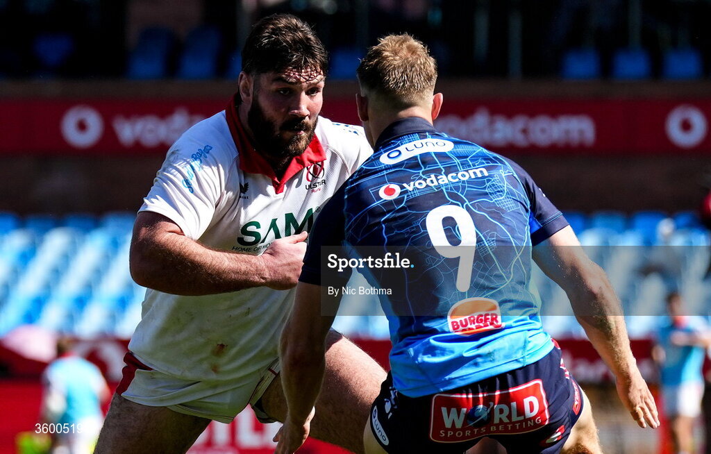 24 October 2026; Tom OÕToole of Ulster in action against Paul de Wet of Vodacom Bulls during the United Rugby Championship match between Vodacom Bulls and Ulster at Loftus Versfeld in Pretoria, South Africa. Photo by Nic Bothma/Sportsfile