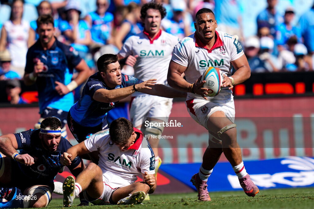 24 October 2026; Juarno Augustus of Ulster in action during the United Rugby Championship match between Vodacom Bulls and Ulster at Loftus Versfeld in Pretoria, South Africa. Photo by Nic Bothma/Sportsfile