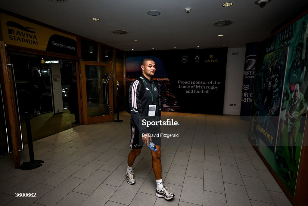 24 October 2026; Shay McCarthy of Munster arrives for the United Rugby Championship match between Leinster and Munster at the Aviva Stadium in Dublin. Photo by David Fitzgerald/Sportsfile