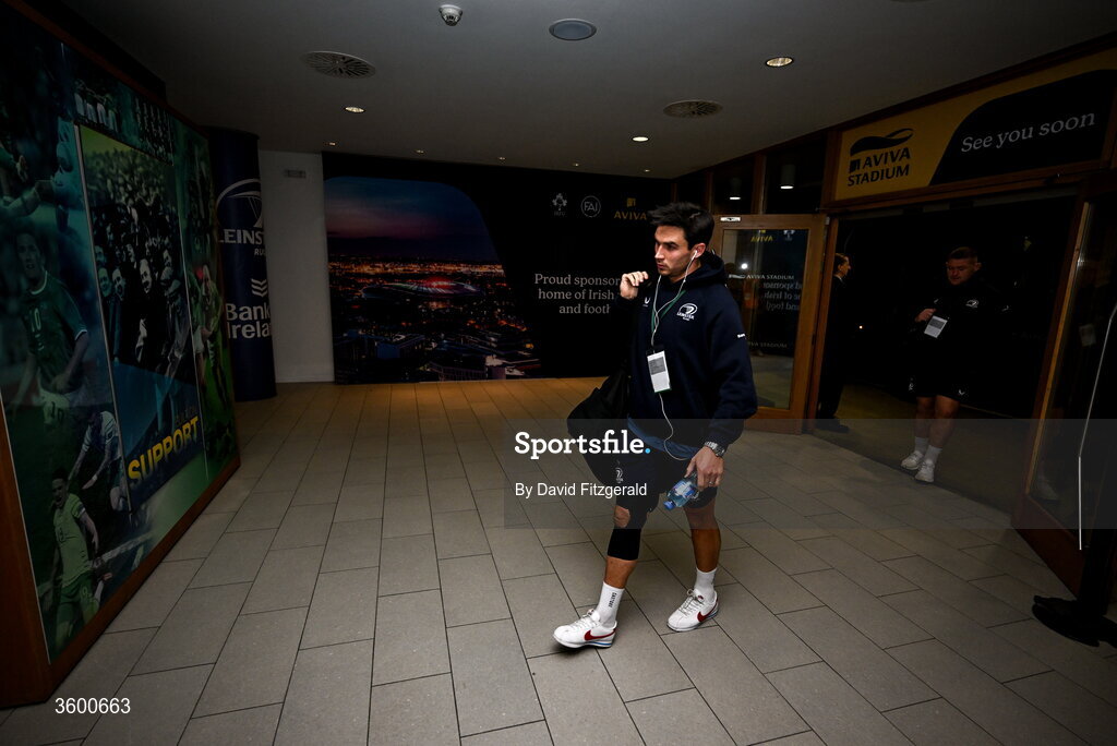 24 October 2026; Joey Carbery of Leinster arrives for the United Rugby Championship match between Leinster and Munster at the Aviva Stadium in Dublin. Photo by David Fitzgerald/Sportsfile