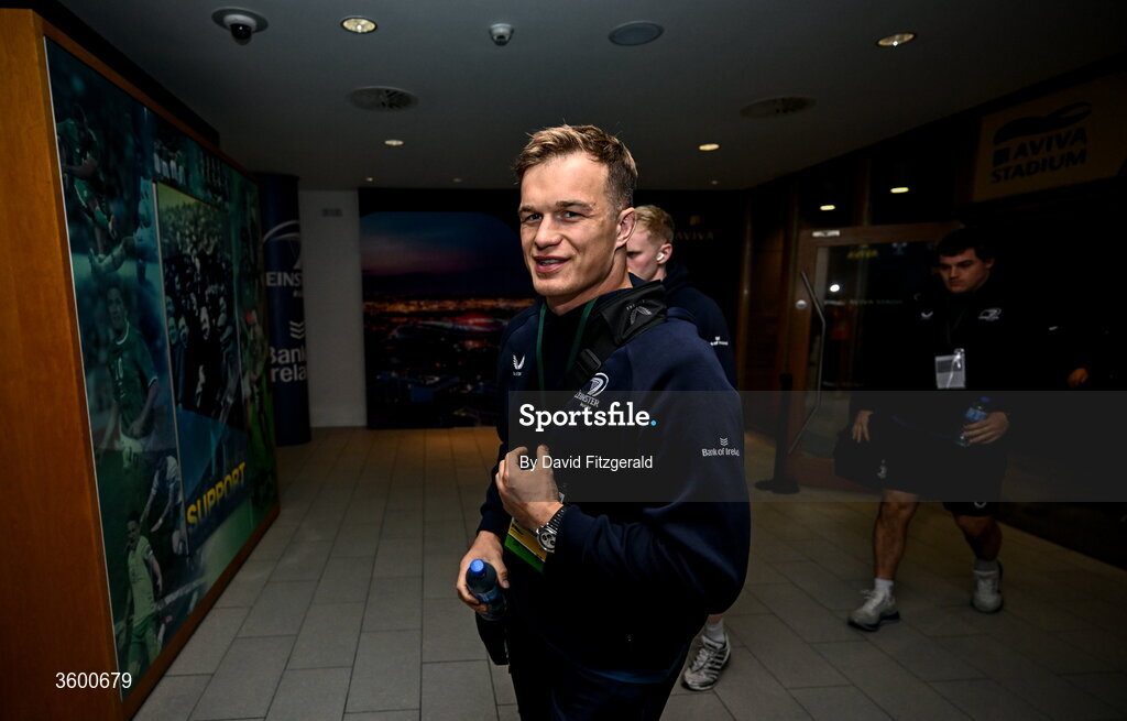 24 October 2026; Josh van der Flier of Leinster arrives for the United Rugby Championship match between Leinster and Munster at the Aviva Stadium in Dublin. Photo by David Fitzgerald/Sportsfile