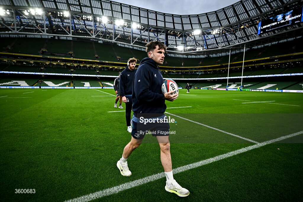 24 October 2026; Hugo Keenan of Leinster before the United Rugby Championship match between Leinster and Munster at the Aviva Stadium in Dublin. Photo by David Fitzgerald/Sportsfile