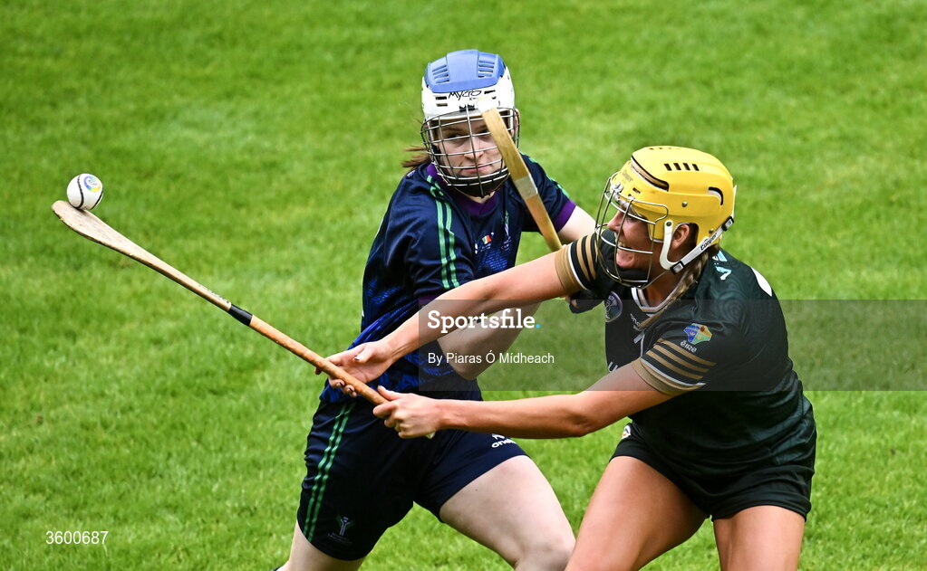 24 October 2026; Dearbhla Magee of Ireland in action against Alana MacLennan of Scotland during the 2026 Camogie/Shinty International match between Ireland and Scotland at SuperValu Páirc Uí Chaoimh in Cork. Photo by Piaras Ó Mídheach/Sportsfile