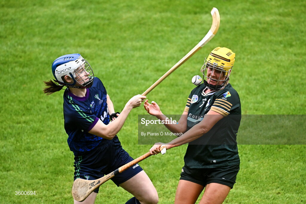 24 October 2026; Dearbhla Magee of Ireland in action against Alana MacLennan of Scotland during the 2026 Camogie/Shinty International match between Ireland and Scotland at SuperValu Páirc Uí Chaoimh in Cork. Photo by Piaras Ó Mídheach/Sportsfile