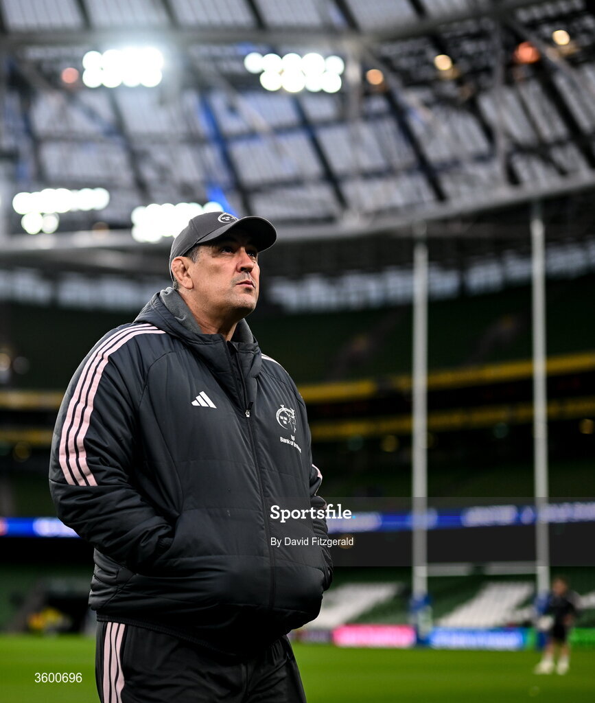 24 October 2026; Munster head coach Clayton McMillan before the United Rugby Championship match between Leinster and Munster at the Aviva Stadium in Dublin. Photo by David Fitzgerald/Sportsfile