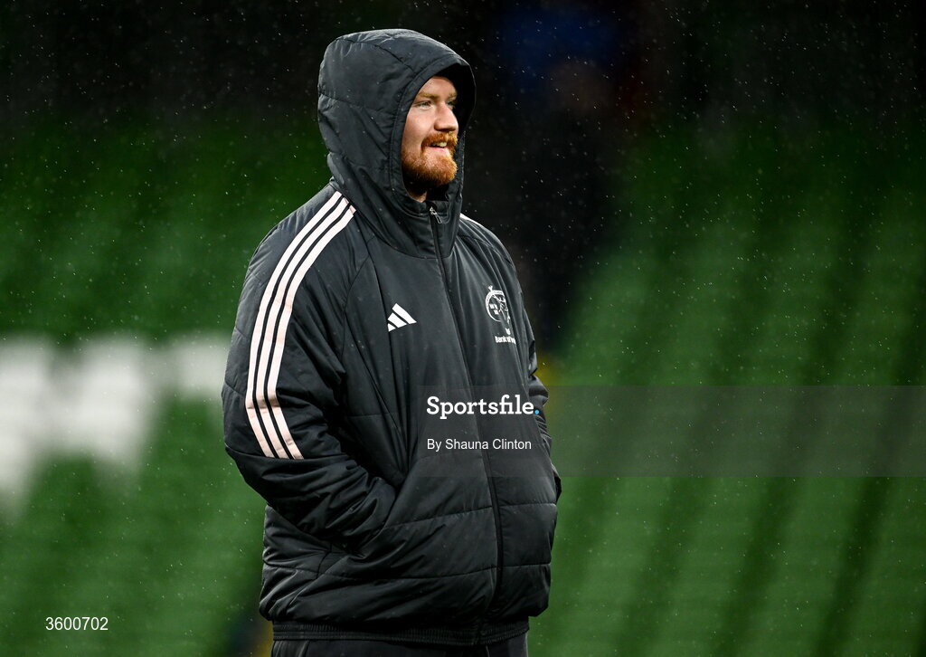 24 October 2026; Ronan Foxe of Munster before the United Rugby Championship match between Leinster and Munster at the Aviva Stadium in Dublin. Photo by Shauna Clinton/Sportsfile