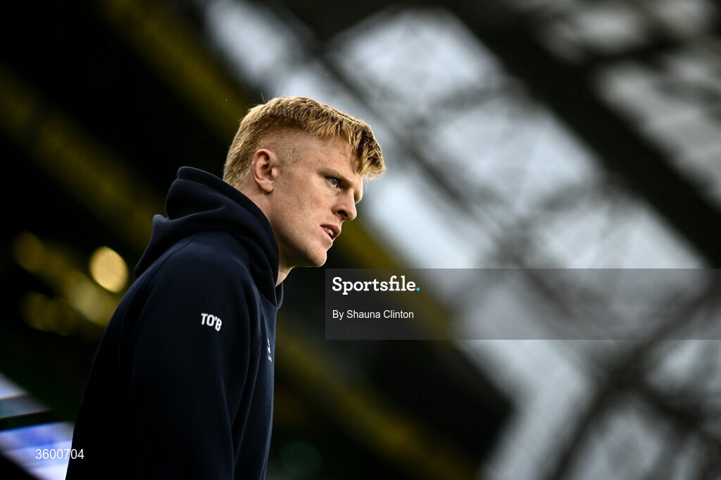 24 October 2026; Tommy O'Brien of Leinster before the United Rugby Championship match between Leinster and Munster at the Aviva Stadium in Dublin. Photo by Shauna Clinton/Sportsfile