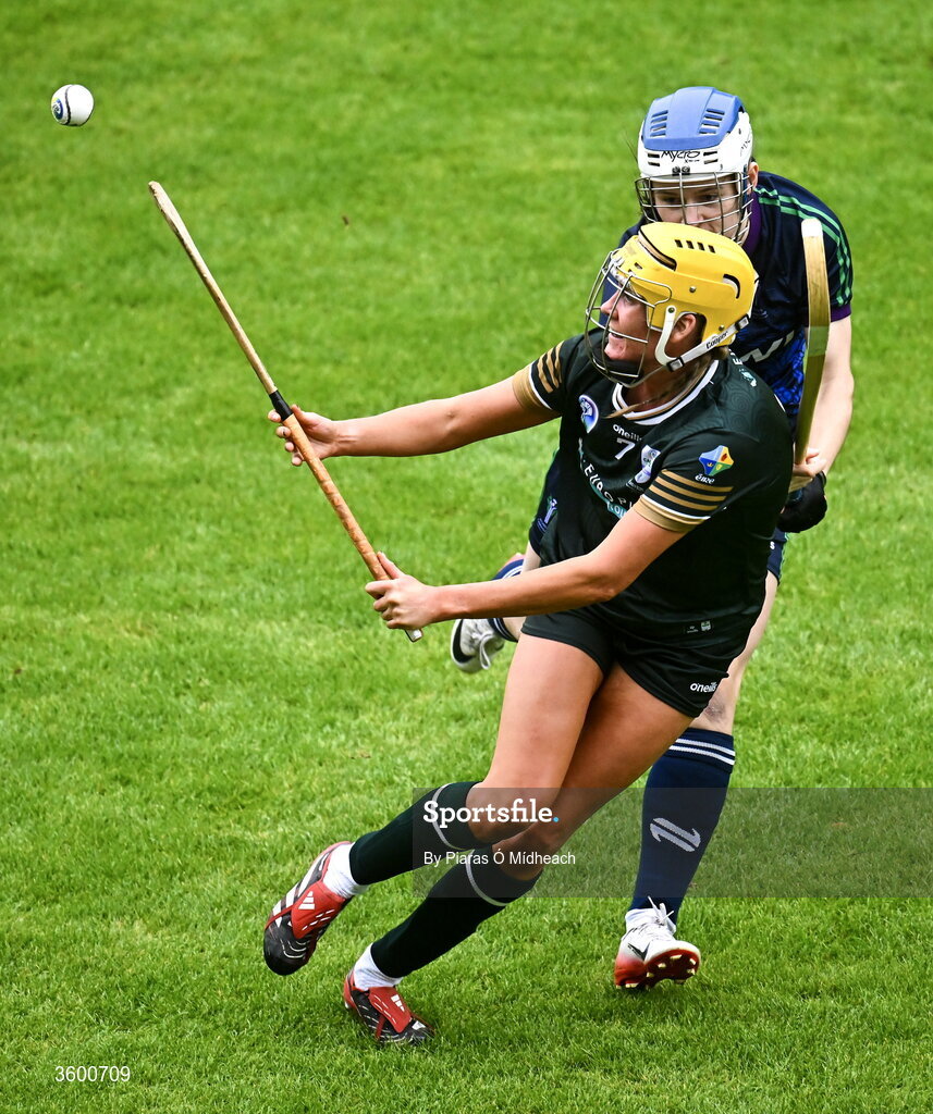 24 October 2026; Dearbhla Magee of Ireland in action against Alana MacLennan of Scotland during the 2026 Camogie/Shinty International match between Ireland and Scotland at SuperValu Páirc Uí Chaoimh in Cork. Photo by Piaras Ó Mídheach/Sportsfile