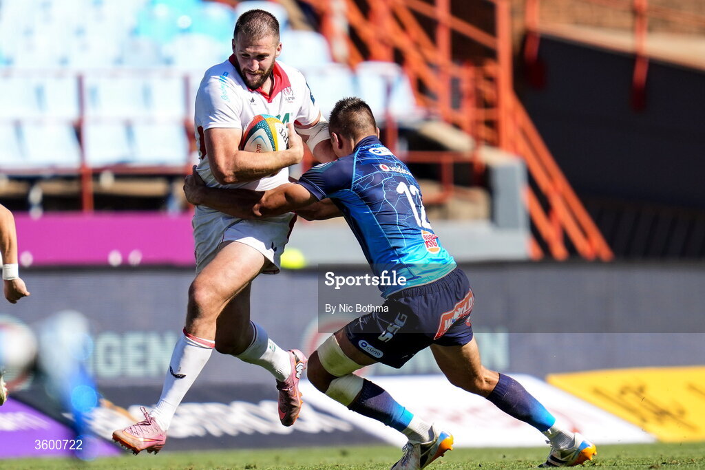 24 October 2026; Stuart McCloskey of Ulster in action against Harold Vorster of Vodacom Bulls during the United Rugby Championship match between Vodacom Bulls and Ulster at Loftus Versfeld in Pretoria, South Africa. Photo by Nic Bothma/Sportsfile