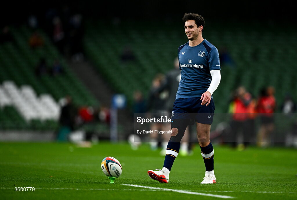 24 October 2026; Joey Carbery of Leinster warms up before the United Rugby Championship match between Leinster and Munster at the Aviva Stadium in Dublin. Photo by David Fitzgerald/Sportsfile
