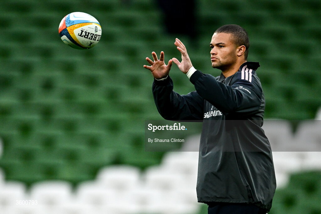 24 October 2026; Shay McCarthy of Munster warms up before the United Rugby Championship match between Leinster and Munster at the Aviva Stadium in Dublin. Photo by Shauna Clinton/Sportsfile