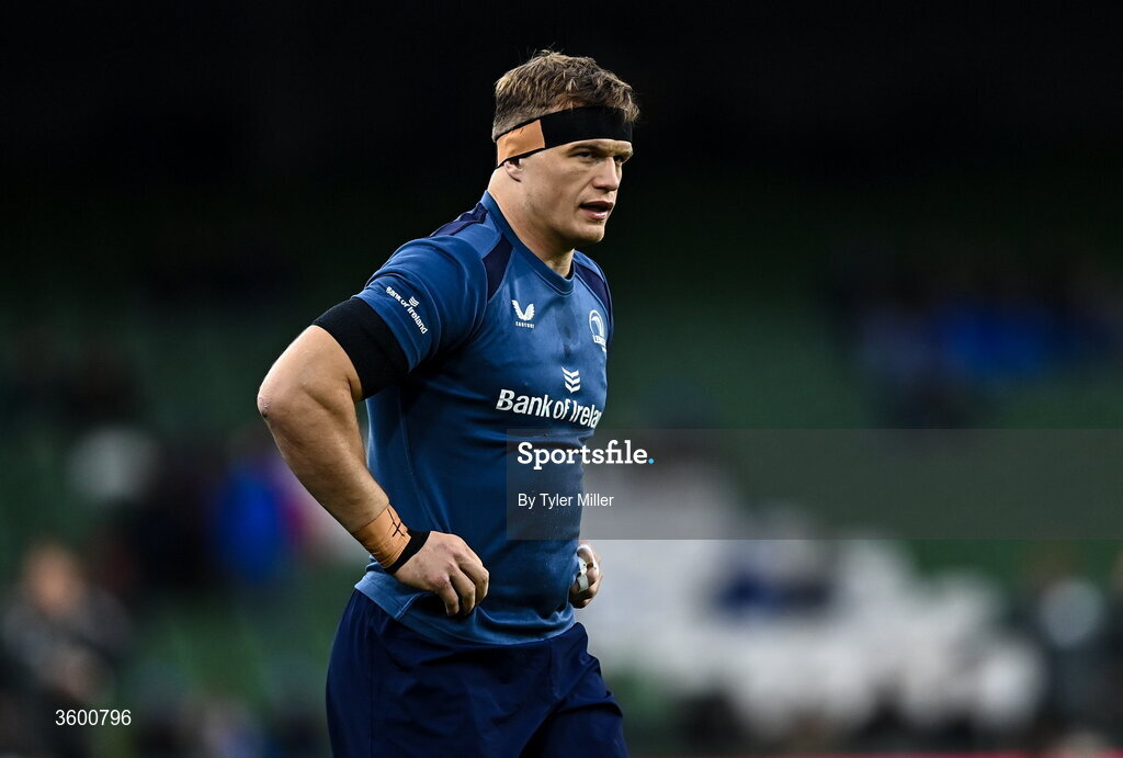 24 October 2026; Josh van der Flier of Leinster warms up before the United Rugby Championship match between Leinster and Munster at the Aviva Stadium in Dublin. Photo by Tyler Miller/Sportsfile