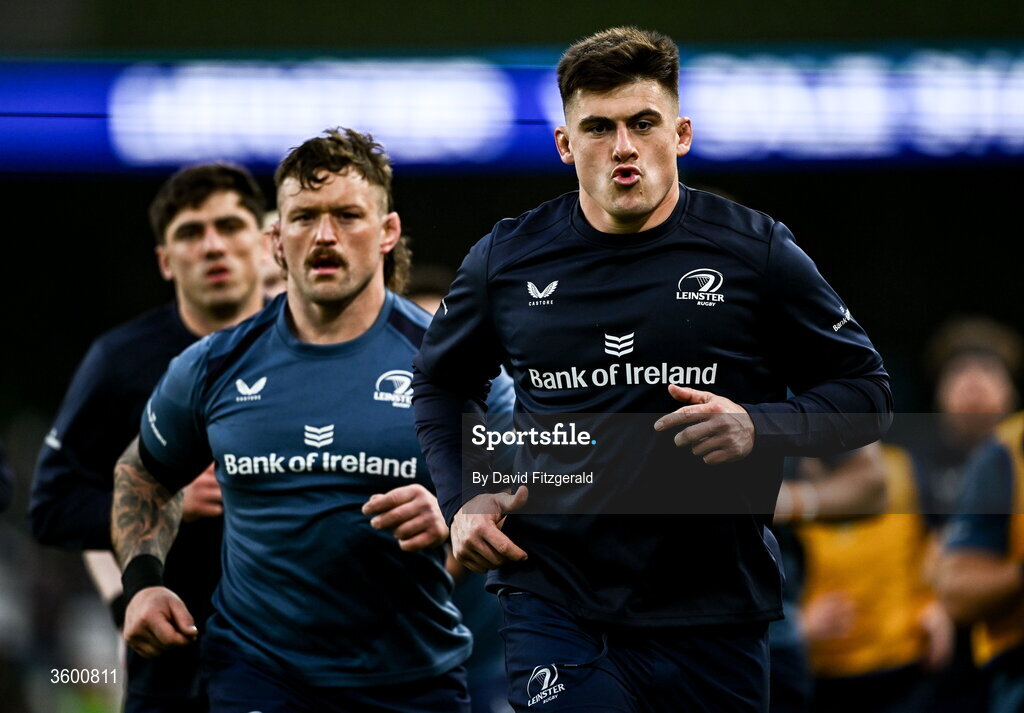 24 October 2026; Dan Sheehan of Leinster warms up before the United Rugby Championship match between Leinster and Munster at the Aviva Stadium in Dublin. Photo by David Fitzgerald/Sportsfile
