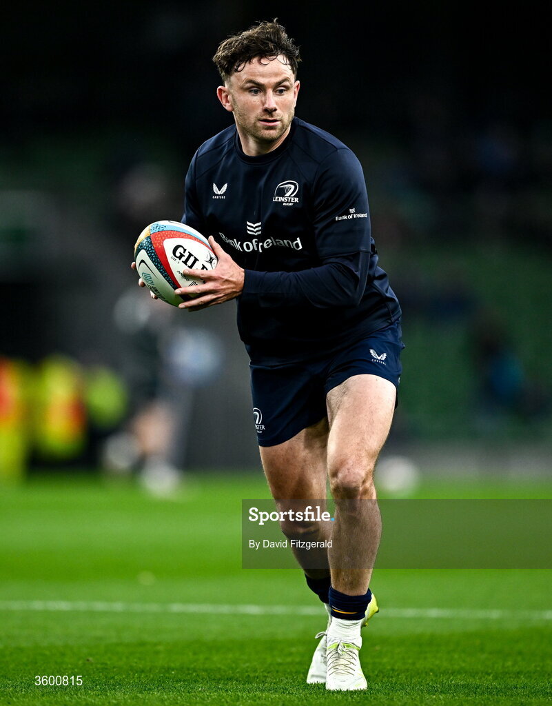 24 October 2026; Hugo Keenan of Leinster warms up before the United Rugby Championship match between Leinster and Munster at the Aviva Stadium in Dublin. Photo by David Fitzgerald/Sportsfile
