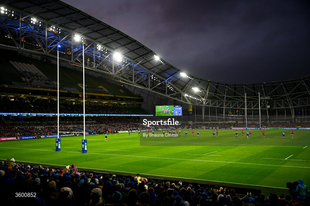 24 October 2026; A general view of the Aviva Stadium during the United Rugby Championship match between Leinster and Munster at the Aviva Stadium in Dublin. Photo by Shauna Clinton/Sportsfile