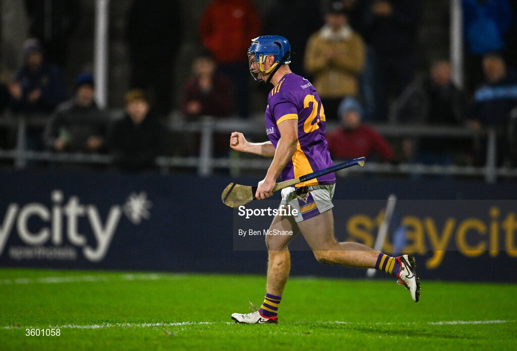 24 October 2026; Oisin O'Rorke of Kilmacud Crokes celebrates after scoring his side's second goal during the PTSB Dublin County Senior Club Hurling Championship final match between Cuala and Kilmacud Crokes at Parnell Park in Dublin. Photo by Ben McShane/Sportsfile