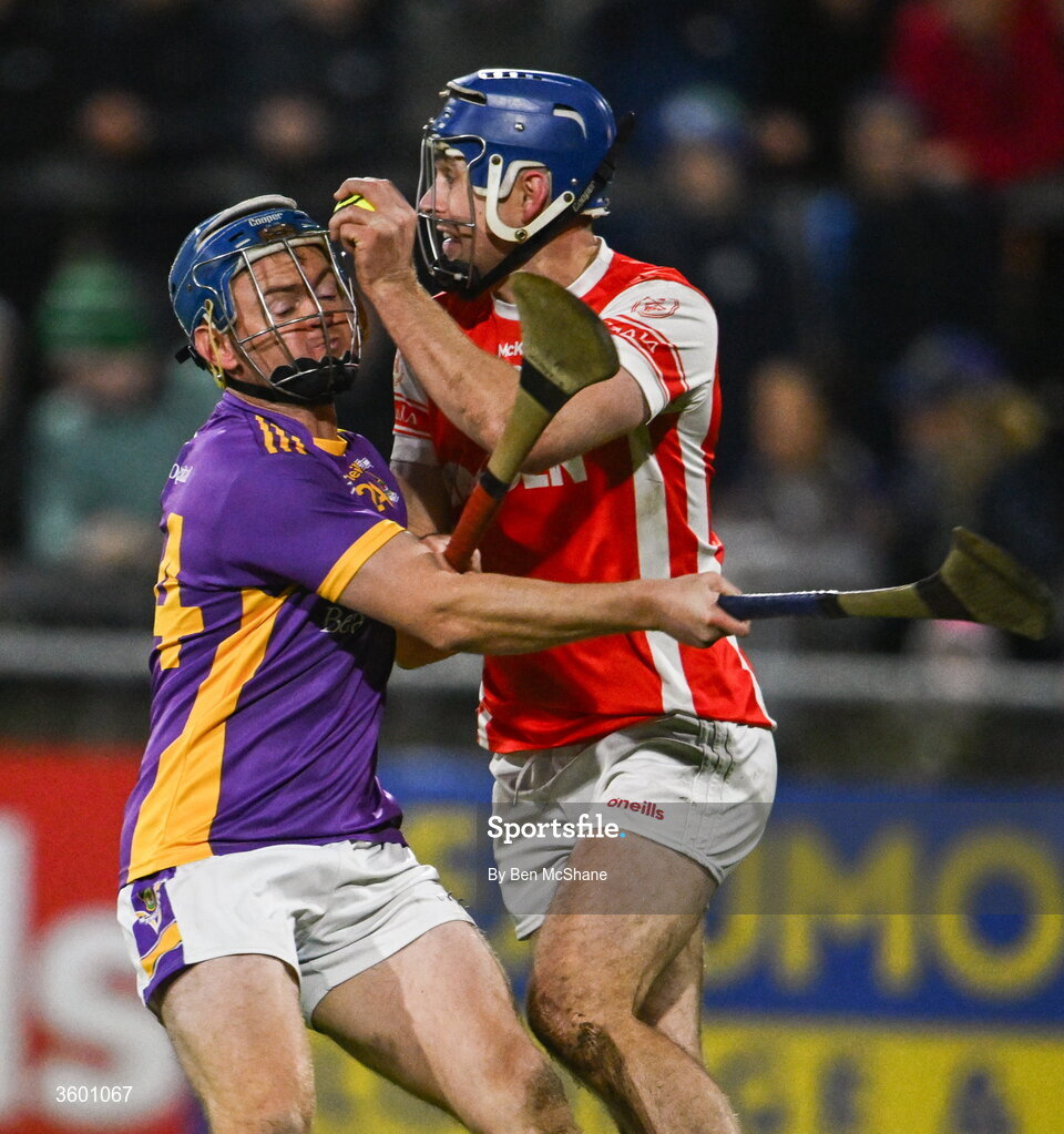 24 October 2026; Sean Moran of Cuala is tackled by Oisin O'Rorke of Kilmacud Crokes during the PTSB Dublin County Senior Club Hurling Championship final match between Cuala and Kilmacud Crokes at Parnell Park in Dublin. Photo by Ben McShane/Sportsfile