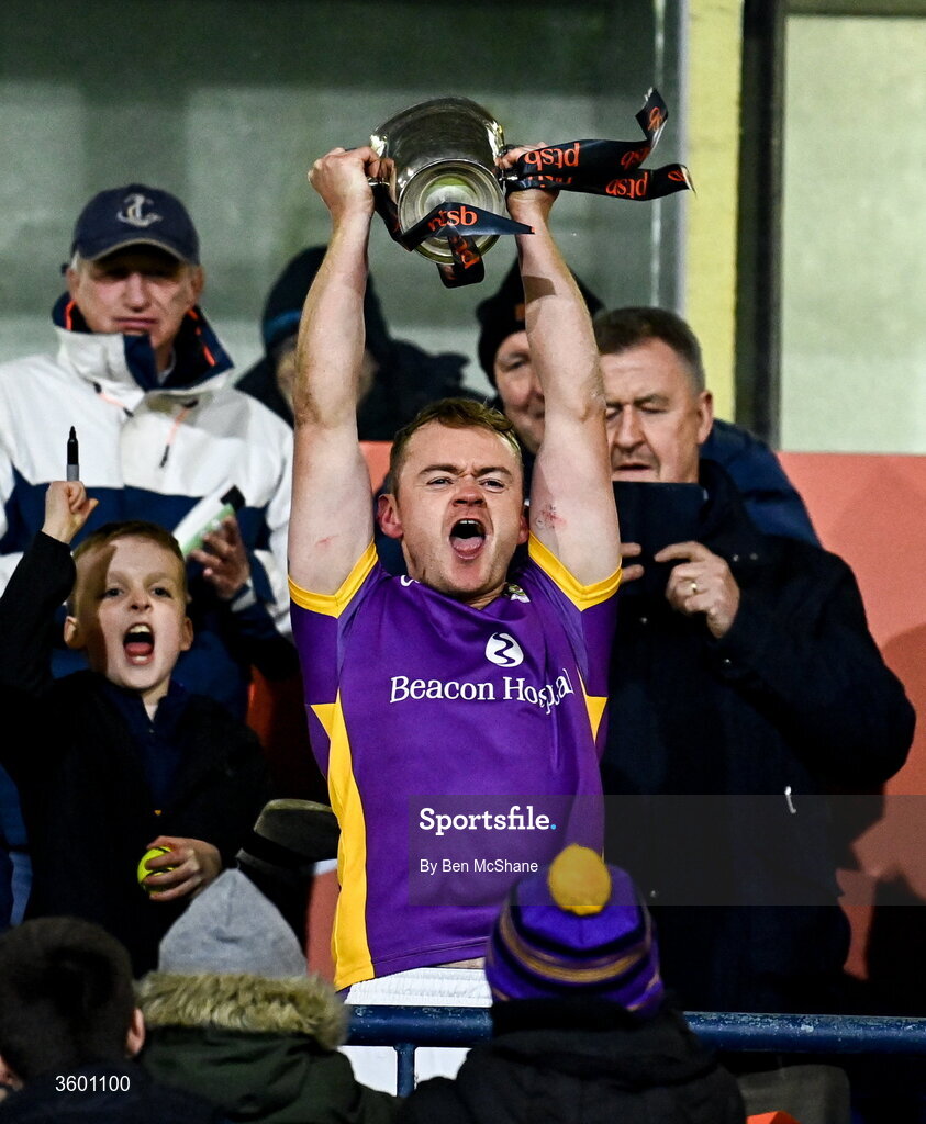 24 October 2026; Kilmacud Crokes captain Oisin O'Rorke lifts the cup after the PTSB Dublin County Senior Club Hurling Championship final match between Cuala and Kilmacud Crokes at Parnell Park in Dublin. Photo by Ben McShane/Sportsfile