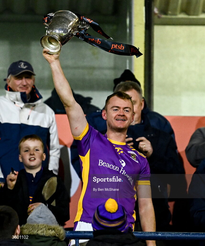 24 October 2026; Kilmacud Crokes captain Oisin O'Rorke lifts the cup after the PTSB Dublin County Senior Club Hurling Championship final match between Cuala and Kilmacud Crokes at Parnell Park in Dublin. Photo by Ben McShane/Sportsfile