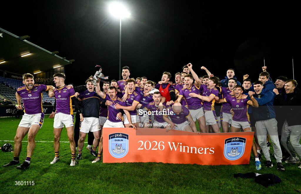 24 October 2026; Kilmacud Crokes players celebrate with the cup after the PTSB Dublin County Senior Club Hurling Championship final match between Cuala and Kilmacud Crokes at Parnell Park in Dublin. Photo by Ben McShane/Sportsfile