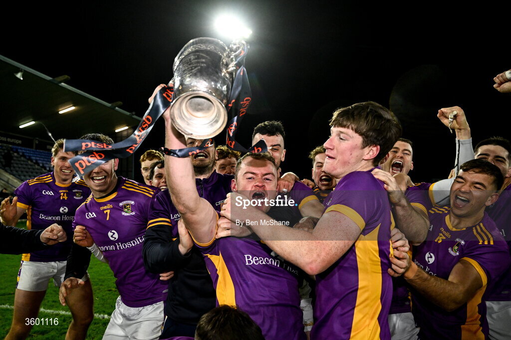 24 October 2026; Kilmacud Crokes captain Oisin O'Rorke celebrates with his teammates and the cup after after the PTSB Dublin County Senior Club Hurling Championship final match between Cuala and Kilmacud Crokes at Parnell Park in Dublin. Photo by Ben McShane/Sportsfile