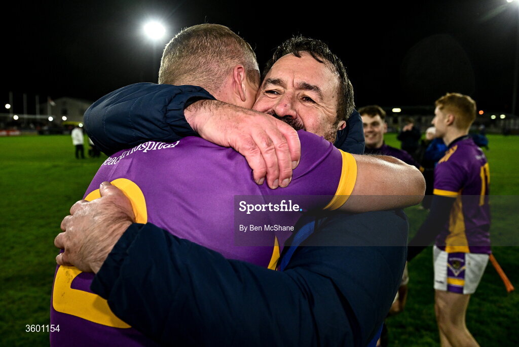 24 October 2026; Kilmacud Crokes joint-manager Paddy Linehan and Brian Sheehy of Kilmacud Crokes celebrate after the PTSB Dublin County Senior Club Hurling Championship final match between Cuala and Kilmacud Crokes at Parnell Park in Dublin. Photo by Ben McShane/Sportsfile