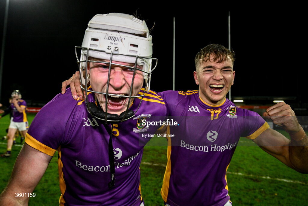 24 October 2026; Brendan Kenny, right, and Conal O Riain of Kilmacud Crokes celebrate after the PTSB Dublin County Senior Club Hurling Championship final match between Cuala and Kilmacud Crokes at Parnell Park in Dublin. Photo by Ben McShane/Sportsfile