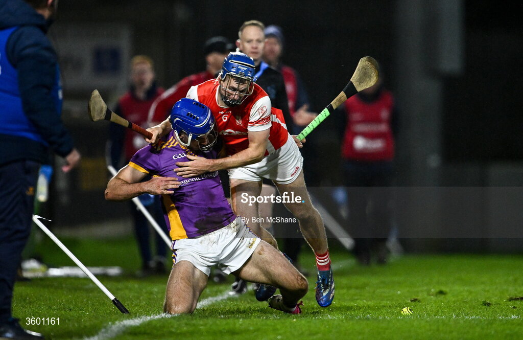 24 October 2026; Ger Veale of Kilmacud Crokes is tackled by Sean Moran of Cuala during the PTSB Dublin County Senior Club Hurling Championship final match between Cuala and Kilmacud Crokes at Parnell Park in Dublin. Photo by Ben McShane/Sportsfile