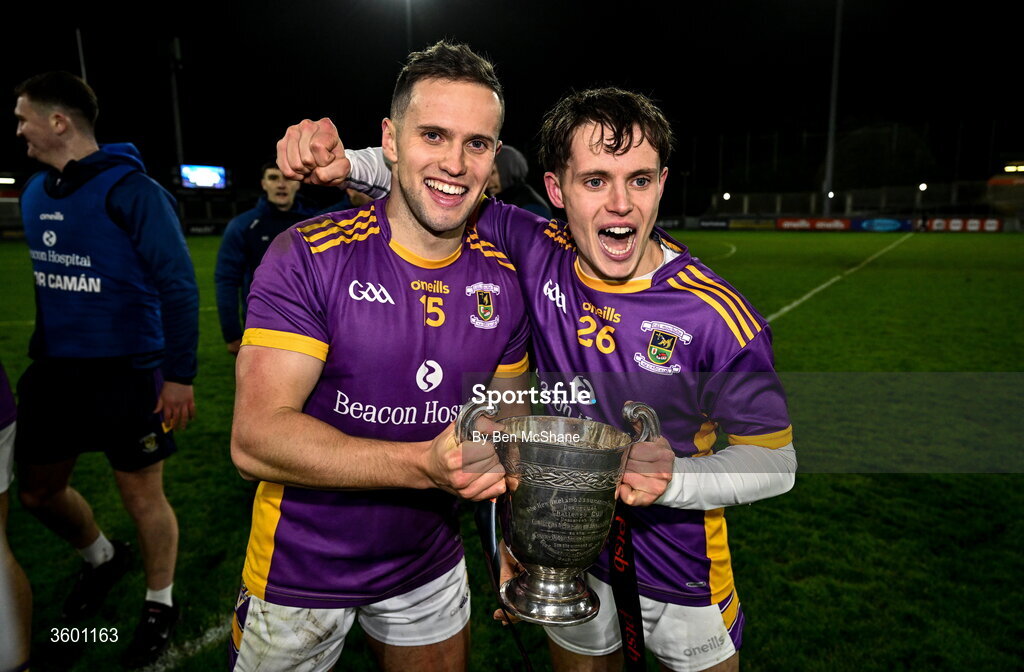 24 October 2026; Dara Purcell, left, and Sean Purcell of Kilmacud Crokes celebrate with the cup after the PTSB Dublin County Senior Club Hurling Championship final match between Cuala and Kilmacud Crokes at Parnell Park in Dublin. Photo by Ben McShane/Sportsfile