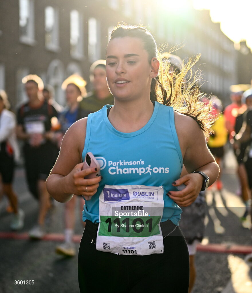 25 October 2026; Catherine Cullen during the 2026 Irish Life Dublin Marathon, as thousands of runners took to the streets of Dublin for the 45th running of the event. Photo by Shauna Clinton/Sportsfile